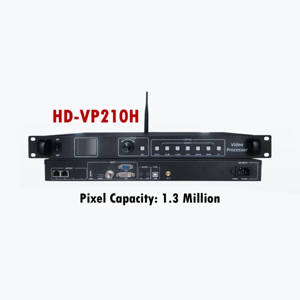 Huidu HD-VP210H LED Video Processor – 3-in-1 controller with HDMI/DVI/VGA input, USB media support, and 1.3M pixel output for LED walls