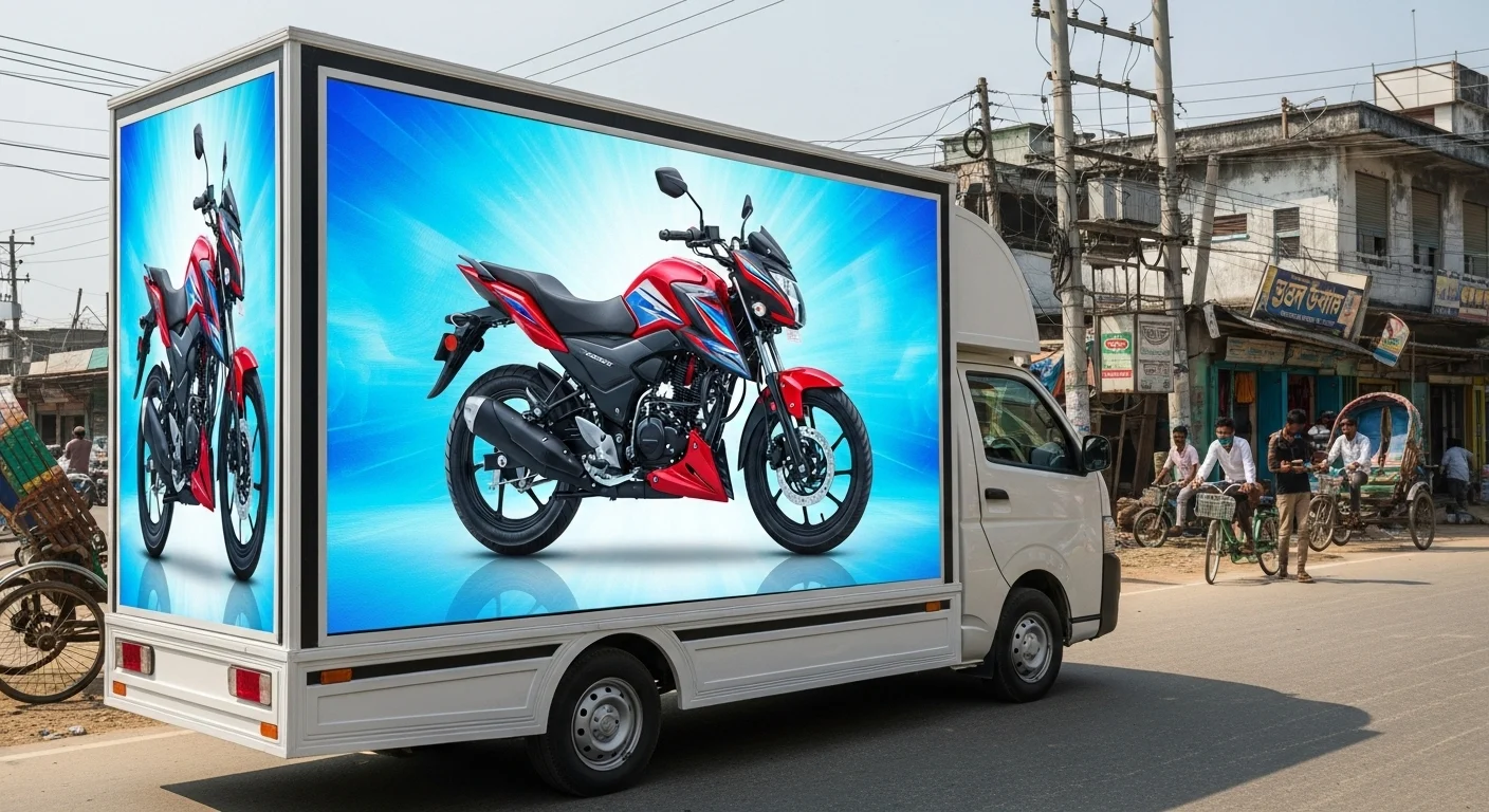 Outdoor LED Screen | High Resolution LED Display for Ads Outdoor LED Display on Cover Van for Mobile Advertising by Mugnee in Bangladesh