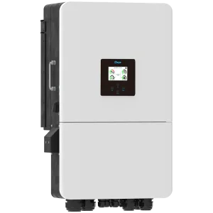 Deye SUN Series hybrid solar inverter with dual MPPT, LCD display, and IP65 waterproof housing.