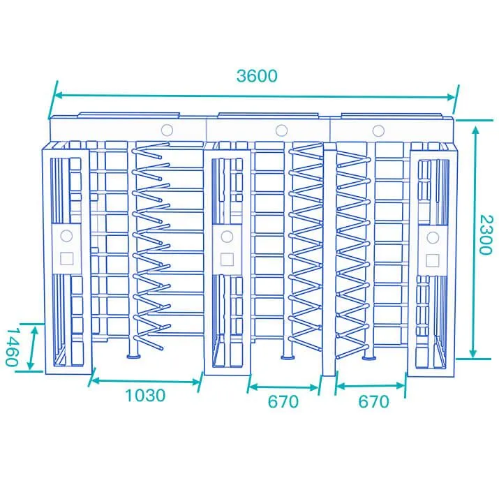 daosafe-ds403-full-height-turnstile-dimensions Full Height Turnstile DS403 Triple Lane with Stainless Steel Structure for Maximum Security