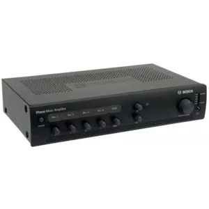 Bosch PLE-1ME060 is a professional 60W mixer amplifier designed for public address, paging, and background music applications. It is suitable for offices, schools, mosques, restaurants, showrooms, hospitals, conference rooms, small factories, retail stores, and commercial buildings where clear and reliable sound output is required. This Bosch Plena mixer amplifier supports four microphone or line inputs with a music source input, allowing users to connect microphones, audio players, and other sound sources easily. It includes priority control with a push-to-talk paging microphone option and can override all other microphone and music inputs when important announcements are made. The amplifier provides both 100V line output and 4-ohm loudspeaker output, making it flexible for different PA speaker installations. With bass and treble control, users can adjust the sound according to room conditions and audio requirements. Its compact design allows standalone or rack mounting installation, while the charcoal finish gives it a professional look. The PLE-1ME060 delivers stable performance, clear voice reproduction, and smooth background music for daily use. Built with Bosch engineering quality, this amplifier is a practical solution for small to medium commercial PA systems requiring dependable audio performance.
